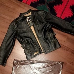 Harley jacket and double slip skirt
